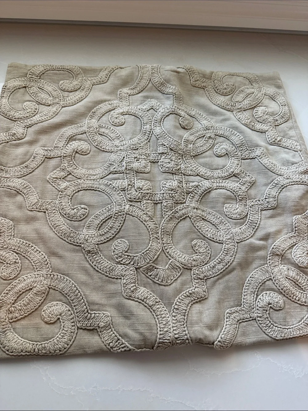 Pottery Barn Neutral Beige Embroidered Accent Pillow Cover-Set of 2.
